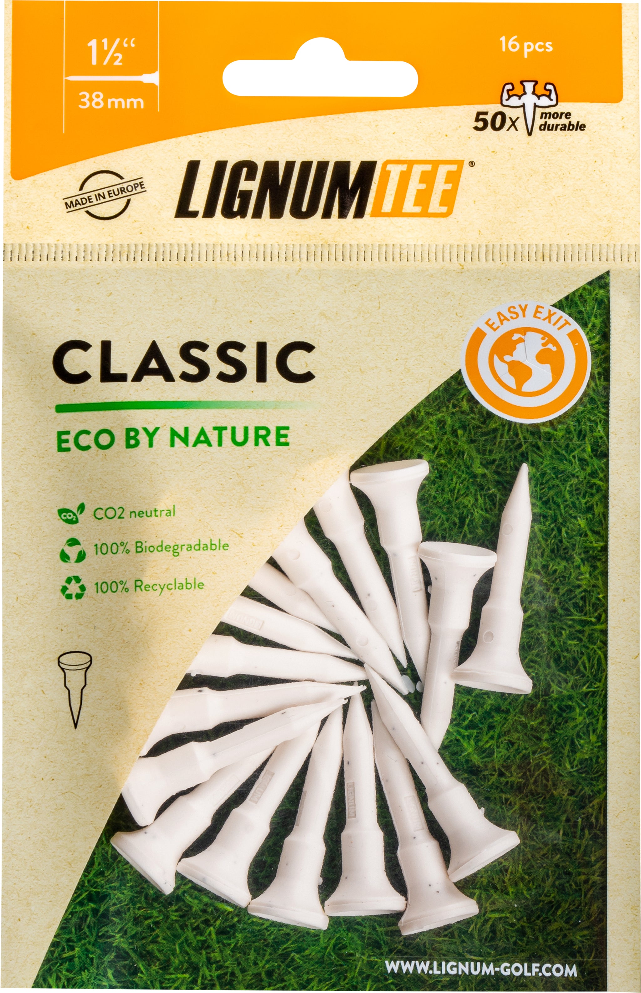 Lignum Tee da Golf, 63,5 mm, Bianco